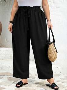 SHEIN CURVE+ Quần dài nữ cỡ US22, thích hợp cho lễ hội âm nhạc, kỳ nghỉ bên bờ biển, phong cách bohemian. CURVE PLUS / / Quần dài nữ màu xanh dương, cạp cao, ống côn, thích hợp cho kỳ nghỉ hè, quần hè, quần cạp chun, trang phục thường ngày kiểu đồng quê, phong cách cao bồi, trang phục giáo viên. - màu đen - Xem 7