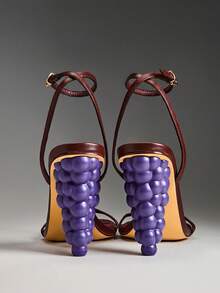 SHUZIA Women PU Ankle-Strap Chic Avant-Garde Grape Shape Heeled Sandals - Burgundy - View 6