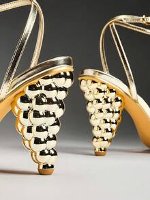 SHUZIA Women PU Ankle-Strap Chic Avant-Garde Grape Shape Heeled Sandals - Gold - View 7