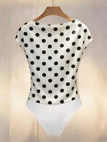 SHEIN Franclia Shiny Elastic Decorative Buckle Elegant Sexy Bodysuit For Women - Black and White - View 2