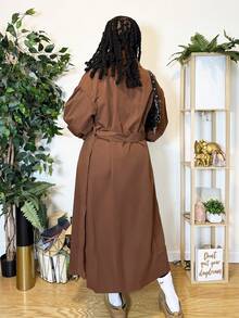 Truni Abrigo informal de trinchera de color liso con doble botonadura y talla grande, para primavera/otoño - Marrón - Ver 2