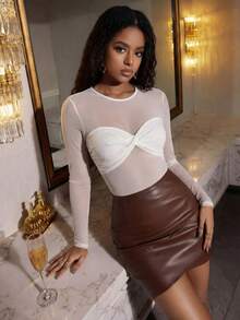 Eryvara 女士性感度假约会装，圆领紧身微透扭结时尚百搭连体衣，春夏款 - 白色 - 查看 7