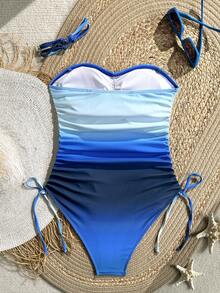 Swim Vcay Áo tắm liền thân gợi cảm màu xanh ombre dành cho nữ, dây mảnh, thích hợp cho kỳ nghỉ hè. - Màu xanh lam - Xem 8