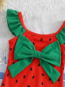 Emery Rose Kids Emery Rose Kids 女童粉色荷叶袖蝴蝶结连体泳衣，姐妹装 - 紅色 - 查看 7