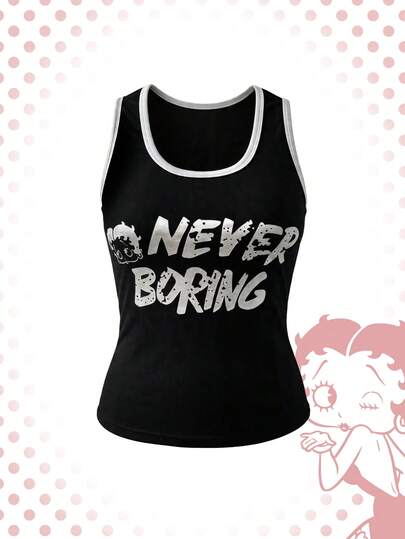 Betty Boop | ROMWE Plus Size Women Letter Print Casual Versatile Daily Wear Top