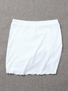 SHEIN Swim Jupe de plage côtelé avec cordon - Blanc - Voir 3