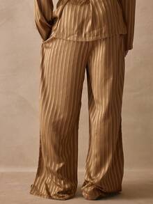 Musero Oversized Baggy Satin Contrast Style Trouser Pants Button Fastening Bottoms Spring Summer Essentials - Dusty Pink - View 4
