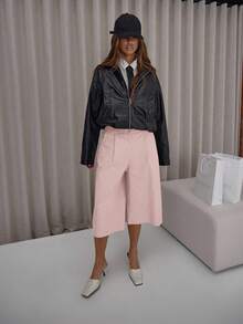 MUSERA 宽松长款低腰褶皱西装短裤，优雅可爱性感街头风，适合秋季、夜晚外出、圣诞节、冬季和夏季穿着。 - 粉色 - 查看 5