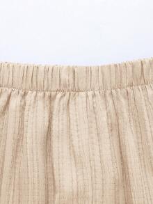 SHEIN Teen Girl Spring/Summer Vacation Casual Fashion Purple Woven Textured Backless Bow Contrast Color Straight Leg Pants Leisure Suit,Outdoor - Khaki - View 5