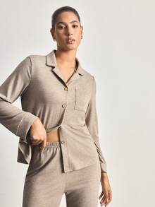 Ocili Conjunto de pijama feminino folgado e confortável com gola de malha e mangas compridas. Conjunto de pijama feminino de mangas compridas para dormir. Conjunto de 2 peças para usar em casa. Conjunto de pijama feminino confortável de mangas compridas para usar em casa, ideal para outono e inverno. - Multicolorido - View 5
