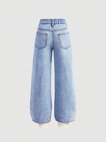 Quần jeans dáng rộng màu xanh rách dành cho bé gái tuổi teen - Màu xanh lam - Xem 3