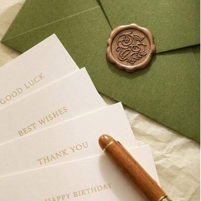 Cirelle 5pcs Vintage Writing Stationery Kit – All Occasion Greeting Cards With Wax Seal Green Envelopes