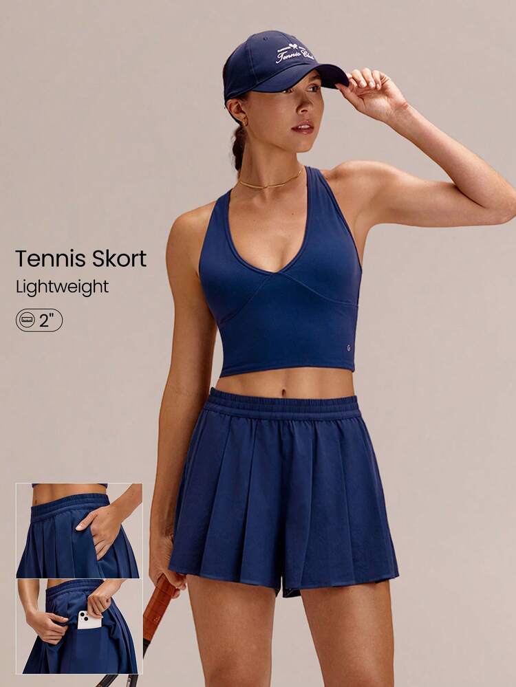 2" VitalSwift Play All Day Lightweight Quick-Dry Stretchy Odor-Control Tennis Skort With Side Pockets Built-In Underwear Tennis Golf Pickleball Daily Casual Wear
