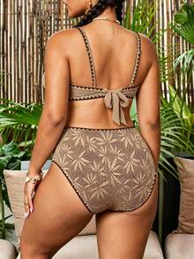 Swim Lushoire Bộ bikini 2 mảnh lưới tre cạp cao cỡ lớn mới năm 2026 dành cho nữ, đồ bơi đi biển, trang phục nghỉ hè, váy dự tiệc, đồ bơi đi biển thanh lịch cho nữ, quần áo đi nghỉ mát cho nữ. - Nhiều màu - Xem 2