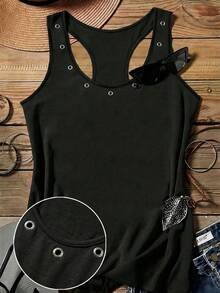 SHEIN LUNE Plus Size Casual Minimalist Camisole Suitable For Summer - Black - View 1