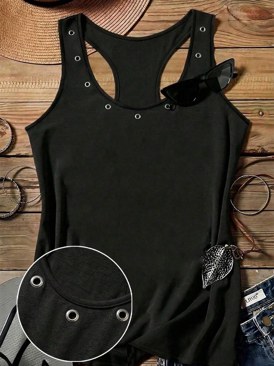 SHEIN LUNE Plus Size Casual Minimalist Camisole Suitable For Summer - Black - View 1