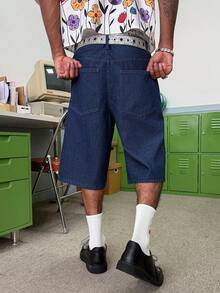 STEELVANCE 男士字母刺绣斜插口袋休闲牛仔短裤，夏季 - 藍色 - 查看 2