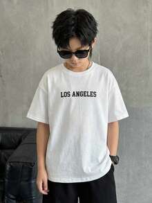 SHEIN Little Byeori 1 Stück Kinder/Tween-Jungen Lässiges Vintage Kurzarm Rundhals T-Shirt, bequemes & modisches minimalistisches Design, vielseitig für Frühling/Sommer, geeignet für Alltag, Outdoor, Schule, Straßenmode, Party und Lässig - Weiss - Übersicht 4