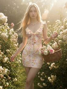 Sweetina 碎花荷叶边迷你连衣裙，度假风 - 粉色 - 查看 1