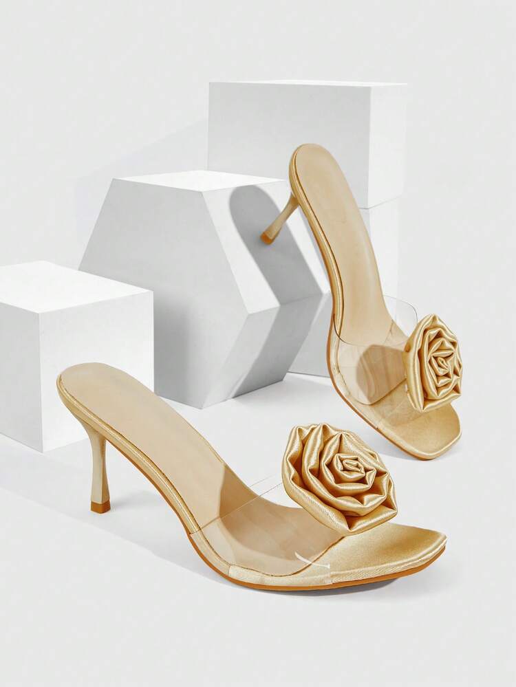 CUCCOO SZL Women's Square Toe Mid-Heel Is Fashionable And Comfortable, Summer Transparent TPU High-Heeled Sandals, 3D Flower Design, Simple And Elegant, Suitable For Formal/Party Occasions Summer Shoes