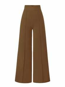 Sweetra Women's Solid Color Straight Leg Wide Leg Pants, Suitable For Commuting Office Dark Brown Autumn Elegant - Mocha Brown - View 6