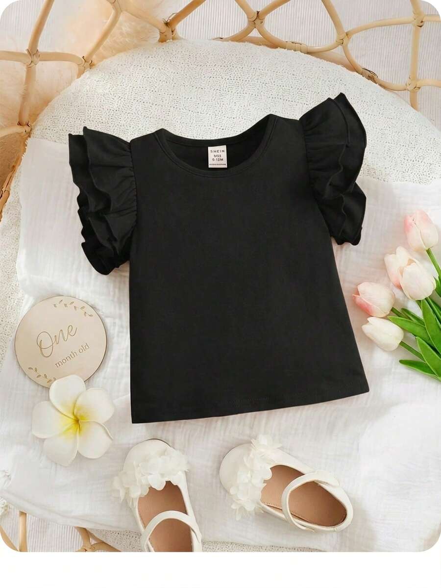 SHEIN 嬰兒女孩荷葉邊t卹