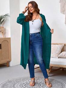 EMERY ROSE Chaqueta casual holgada de unicolor con bolsillos, versátil para uso diario en tallas grandes - Agua verde azul - Ver 9