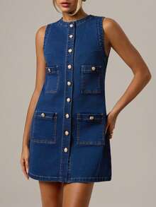 Forever 21 Women Denim Dress, Minimalist & Fashionable, Suitable For Summer - Blue - View 5