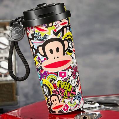 Paul Frank X SHEIN Bình giữ nhiệt bằng thép không gỉ, dung tích 500ml/16 oz, kèm 1 nắp chống rò rỉ, thích hợp cho đồ uống nóng/lạnh, phù hợp với hầu hết các loại giá đỡ cốc.