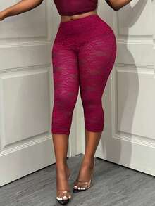 BamGleam Quần legging lửng 3/4 ôm sát, màu trơn, chất liệu ren mỏng, co giãn. - Màu Hồng Tươi - Xem 6