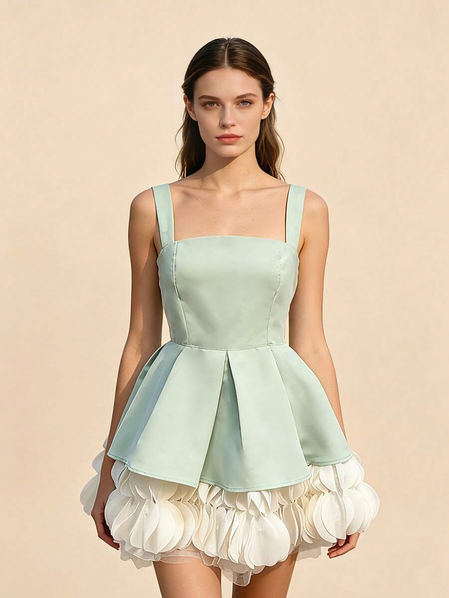 Glamine Vestido de noche elegante con bajo acampanado y patchwork de bloques de color - verde menta - Ver 1
