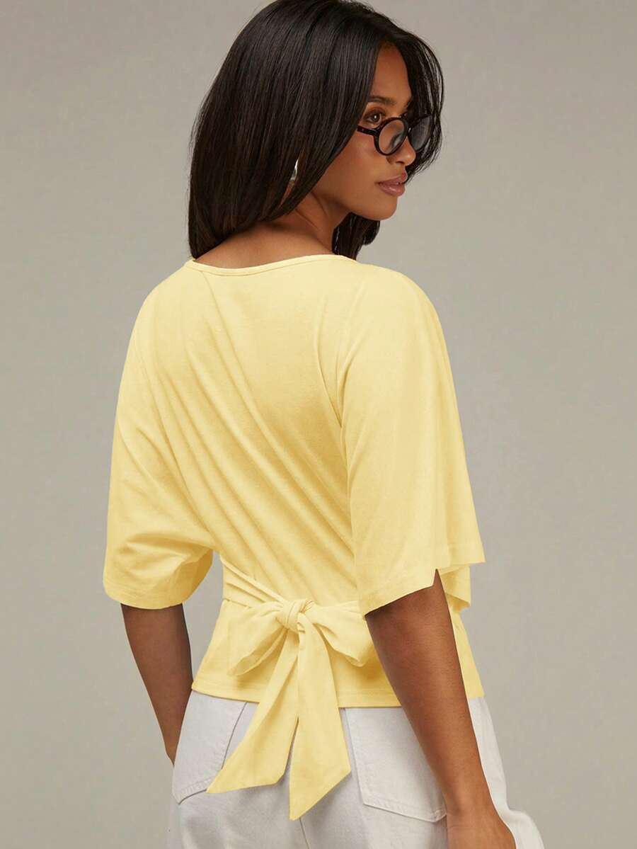 Athîral Top sin espalda de unicolor minimalista para mujer, verano - Amarillo - Ver 1
