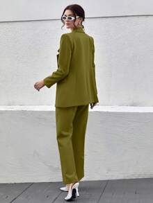 CLARA VERO Damen Olivgrüner eleganter Hosenanzug - Dunkelgrün - Übersicht 2