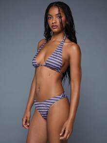 COUREZ Braguitas de bikini con rayas de pierna alta / Conjuntos de verano Y2K para mujer, Conjuntos de primavera para mujer, Ropa de verano, Conjuntos de vacaciones para mujer, Conjuntos de playa para mujer, Bañadores a rayas para mujer, Conjunto de bikini para mujer, Conjuntos de bikini - Multicolor - Ver 5