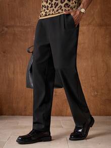 AKNOTIC 男士纯色简约休闲锥形裤 - 黑色 - 查看 3