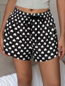 Quần pajama nữ dáng rộng, in hình trái tim, có dây rút, kiểu dáng thường ngày. - màu đen - Xem 4