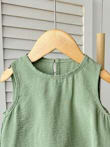 2pcs/Set Young Girls Loose T-Shirt + Contrast Color Pants Casual Daily Fashion Versatile Comfortable Outfit - Green - View 4