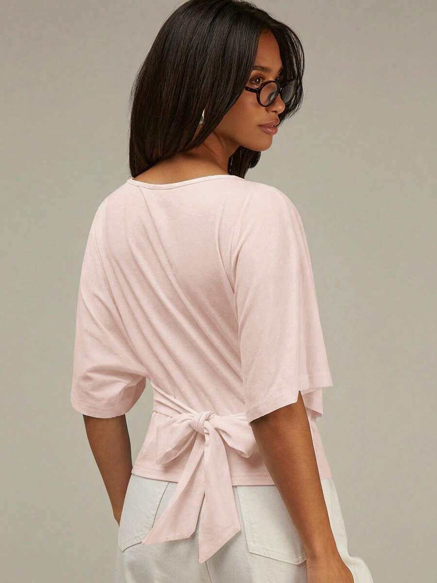 Athîral Women's Solid Color Pleated Casual Versatile Daily Wear Top,Summer Top - Baby Pink - View 1