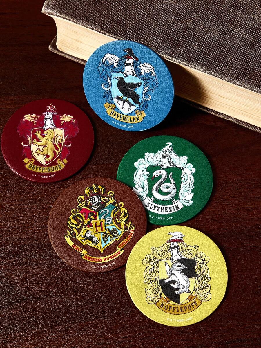HARRY POTTER X SHEIN 2件套PU皮革汽车杯垫，防震，通用，时尚汽车杯垫，可放置于汽车杯架中，也适用于家庭办公室，魔法学校，哈利·波特，奥格沃茨 - A - 查看 1