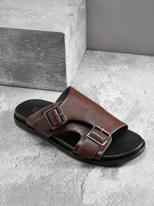 SHUZIA Sandalias de hombre casuales y cómodas con una sola tira y hebillas ajustables - Marrón Chocolate - Ver 6