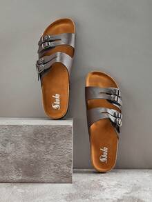 SHUZIA Men's Fashionable Casual Comfy Adjustable Strappy Slide Sandals - Chocolate Brown - View 6