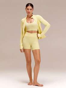 GLOWMODE FeatherFit™ Slim-It Streamline Performance Secure Pockets Zip Up Long Sleeve Jacket Low Impact Yoga Daily Fall - French Vanilla - Xem 9