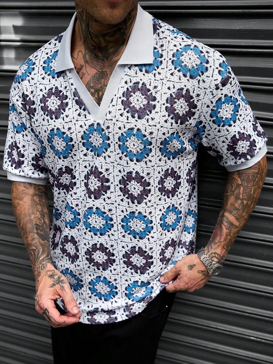 Manfinity CasualCool 男士纯色针织半拉链网眼纹理短袖 Polo 衫 男士针织衫 男士钩针衫 男士钩针衫 - 彩色 - 查看 1