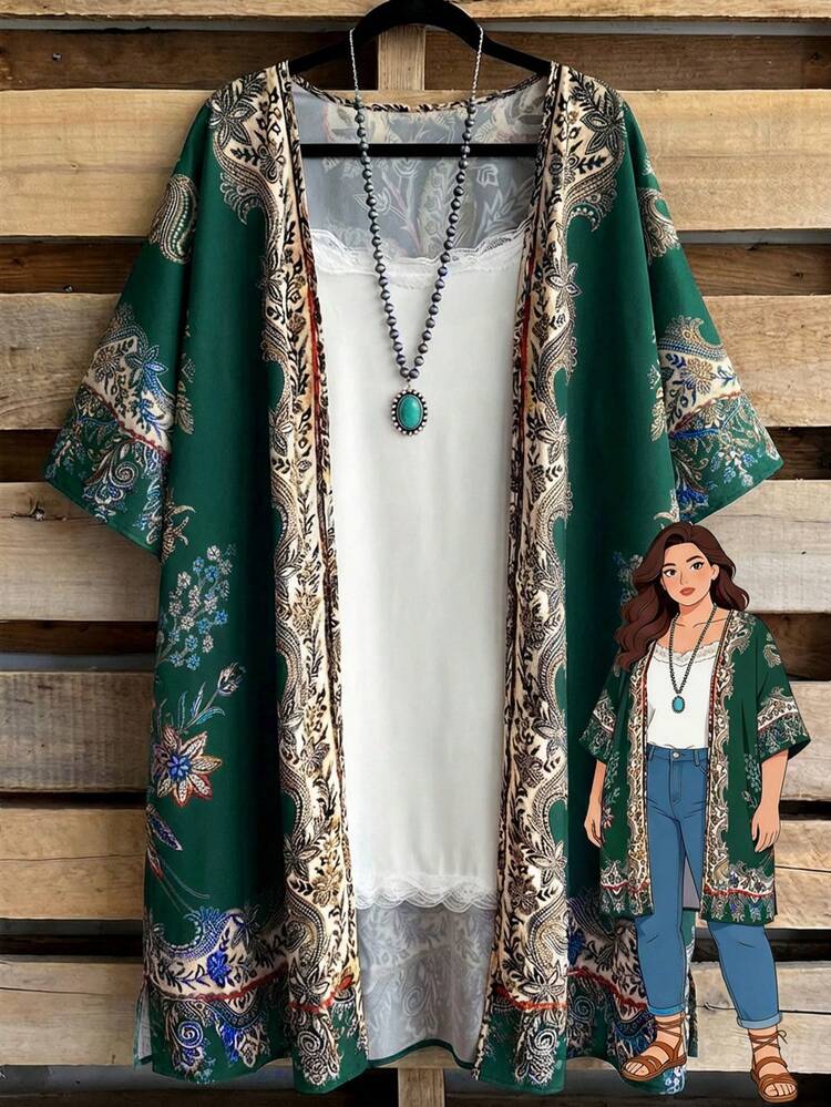Plus Size Women Fashion Casual Printed Jacket
