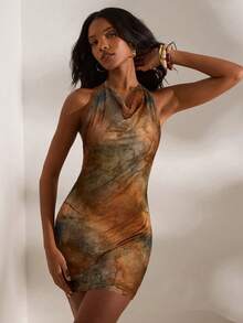 Opulessa Knit Bodycon Halter Neck Mini Dress For Women - Multicolor - View 3