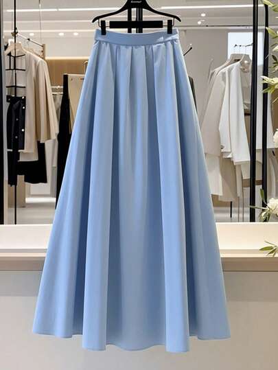 Franclia Jupe plissée décontractée pour femme de couleur unie, jupe bleue clair, jupe plissée bleue, jupe longue bleu clair, jupe bleu bébé, jupe maxi bleue, jupe maxi bleu pâle, jupe bleue pour femme