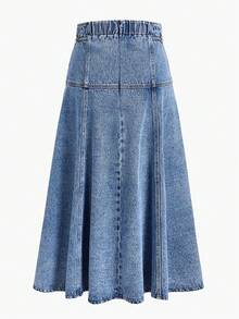 MOTF PREMIUM WOMEN'S DENIM SKIRT WITH UMBRELLA HEM, SPRING/SUMMER - Blue - View 2