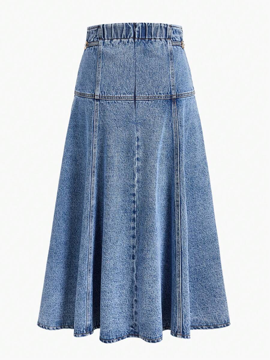 MOTF PREMIUM WOMEN'S DENIM SKIRT WITH UMBRELLA HEM, SPRING/SUMMER - Blue - View 2