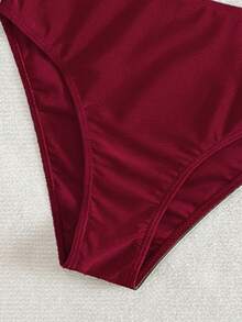 Swim Chiccia Áo tankini nữ màu đen kim loại, cổ chữ V, có dây rút, kiểu dáng thời trang và thanh lịch, thích hợp cho các lễ hội âm nhạc bãi biển, mùa xuân/hè. - Màu Đỏ Sâu - Xem 3