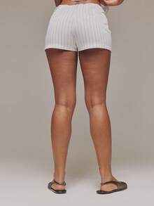 MUSERA Stripe Low Rise Micro Shorts Spring Summer Daily Girly Vacation Spring Casual Holiday - White - View 2